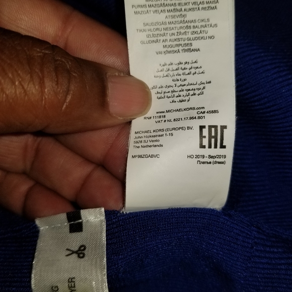 Michael Kors blue long sleeve dress with black MK accents - Picture 5 of 9